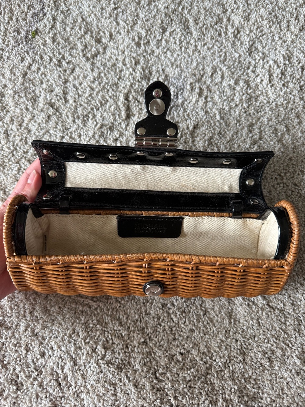 Michael Kors Wicker Mini Clutch with Black Leather Trim and Silver Lock - Picture 3 of 4